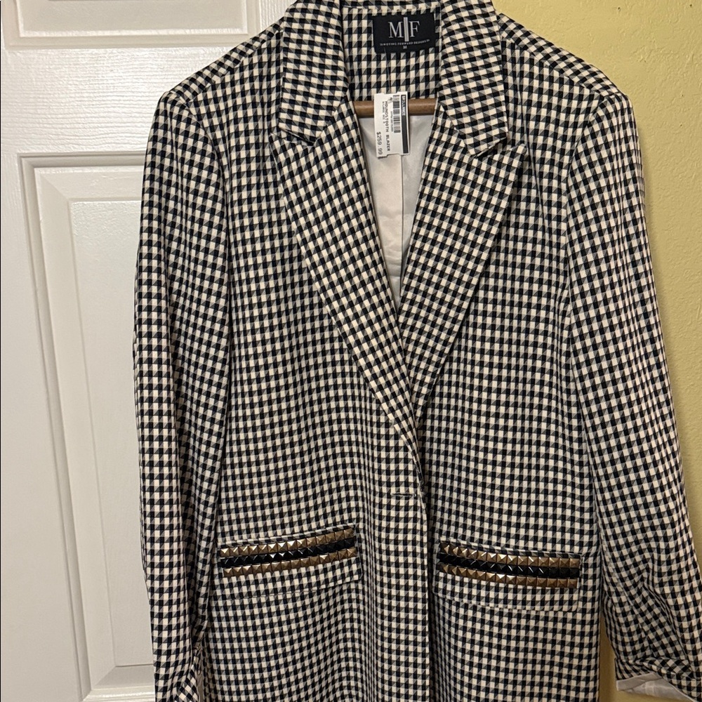 Black and White Checkered Women's Coat